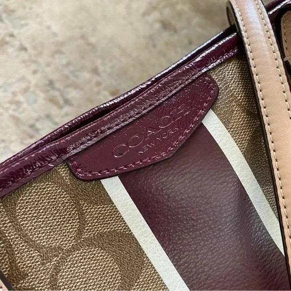 Coach Brown and Burgundy Signature Tote Bag